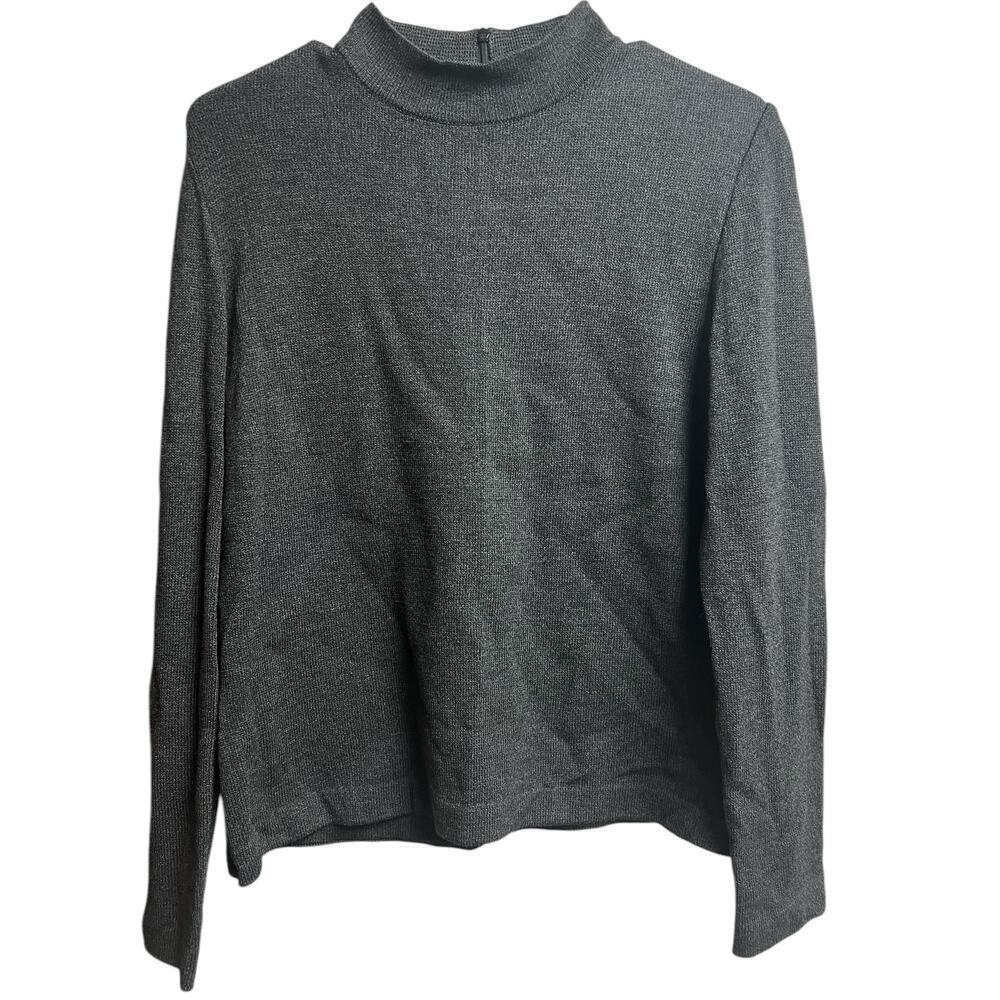 St. John Knit Mock Neck Top Back Zip Gray Medium